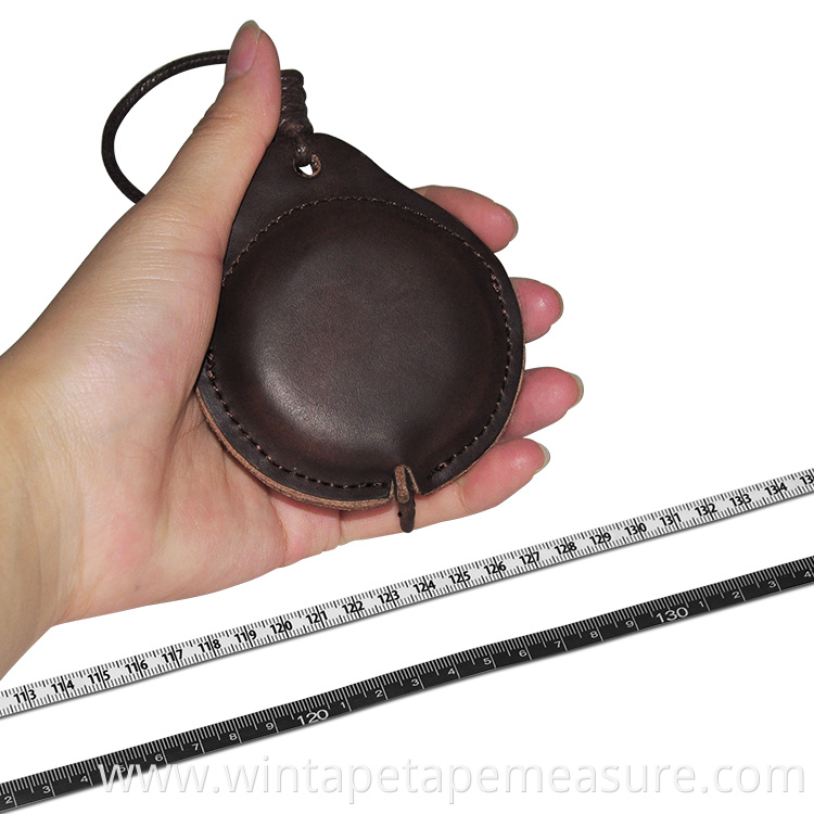 Luxurious Black Leather Tailor Measuring Logo Tape For Body ,Cloth Small Pocket Size Retractable Leather Tape Measure